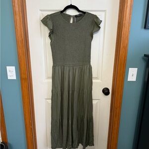 ZESICA Women's Casual Flutter Short Sleeve Smocked Waist Tiered Midi Dress